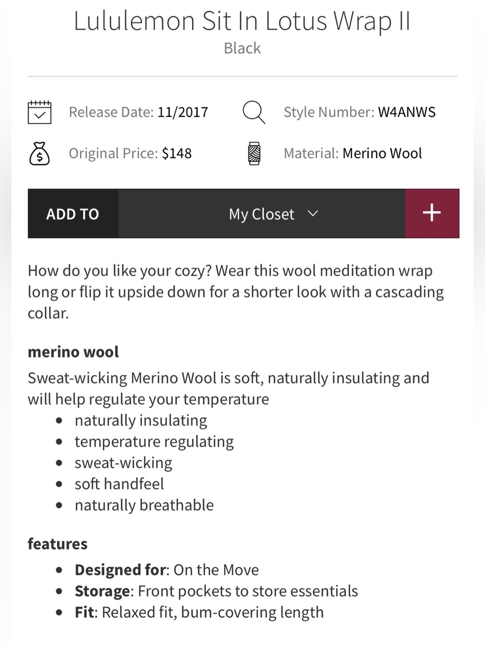Lululemon Sit In Lotus Wrap II - Picture 2 of 8